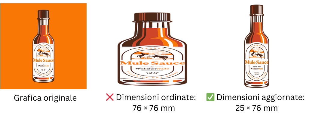esempio di come una grafica di mule sauce possa risultare distorta se preparata in dimensioni sproporzionate