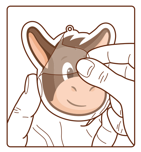 film plastique sur un porte clé personnalisé représentant une mule