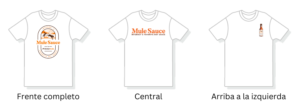 remeras personalizadas con diseños impresos en diferentes ubicaciones como frente completo, centro del pecho y pecho izquierdo