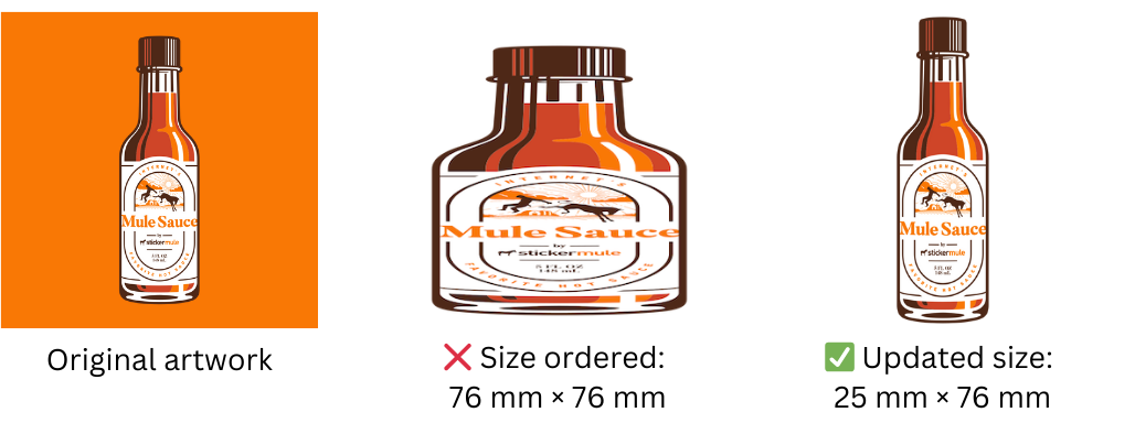 example of how artwork of mule sauce can become skewed when proofed at a disproportionate size