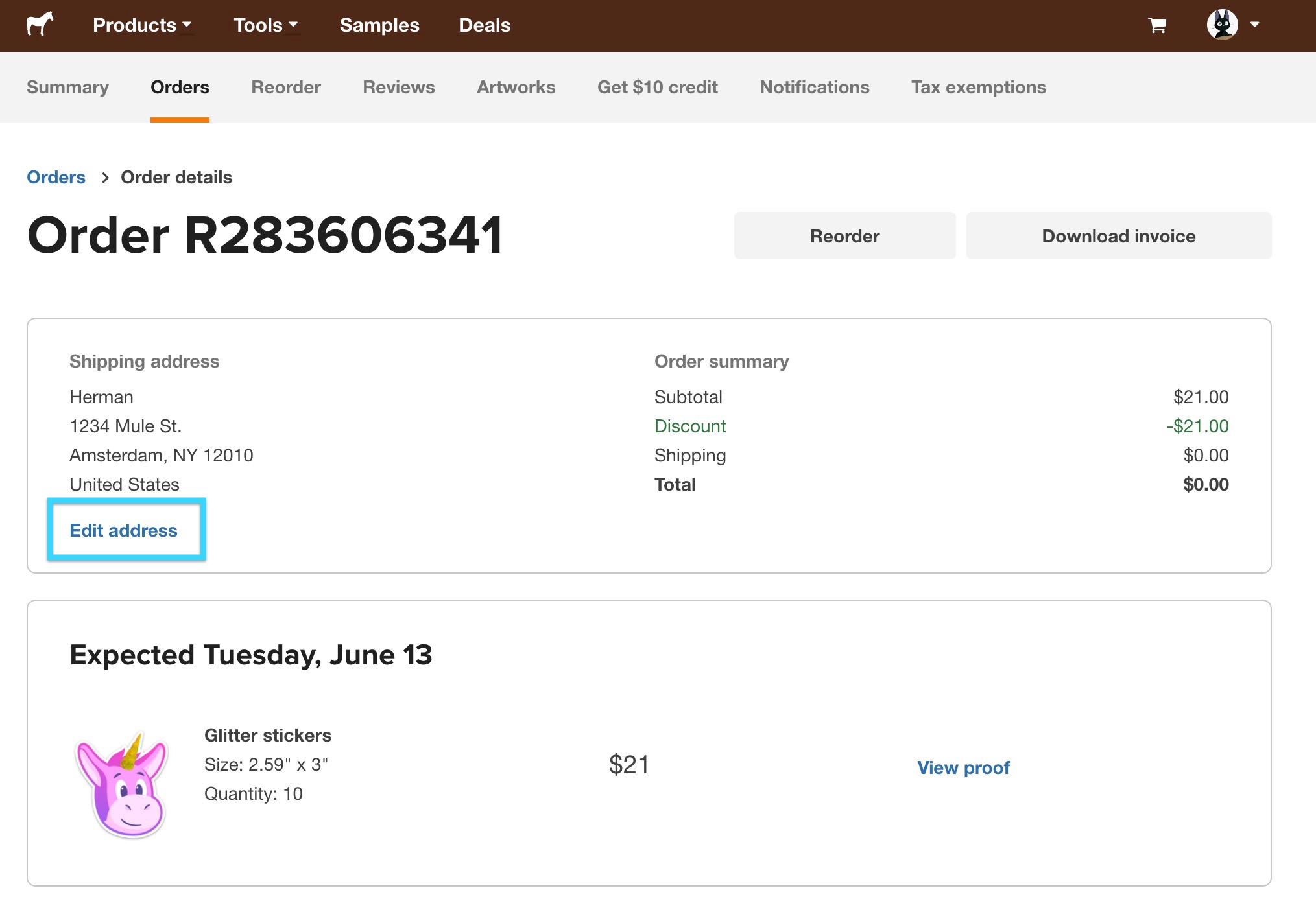modifica il tuo indirizzo dal tuo profilo