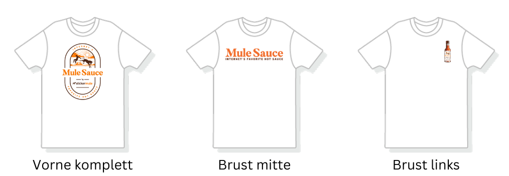 individuelle T-Shirts mit Motiven, die an verschiedenen Stellen aufgedruckt werden, z. B. auf der gesamten Vorderseite, in der Brustmitte und auf der linken Brustseite