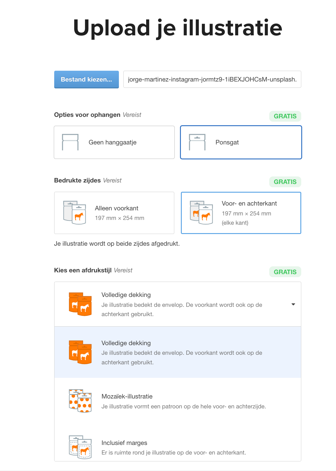 upload foto's voor tweezijdig bedrukte stazakken op maat