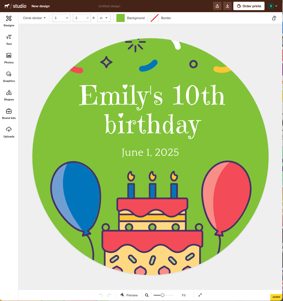 editing birthday sticker template