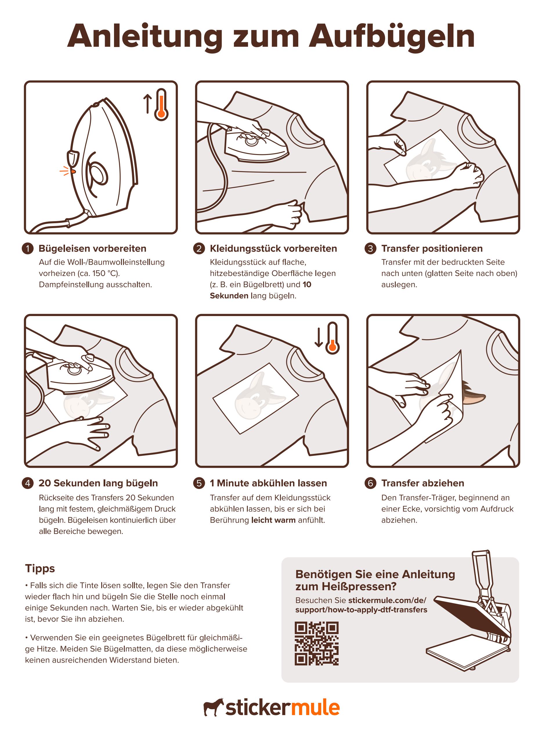 Anleitung zum Aufbügeln von Transfers