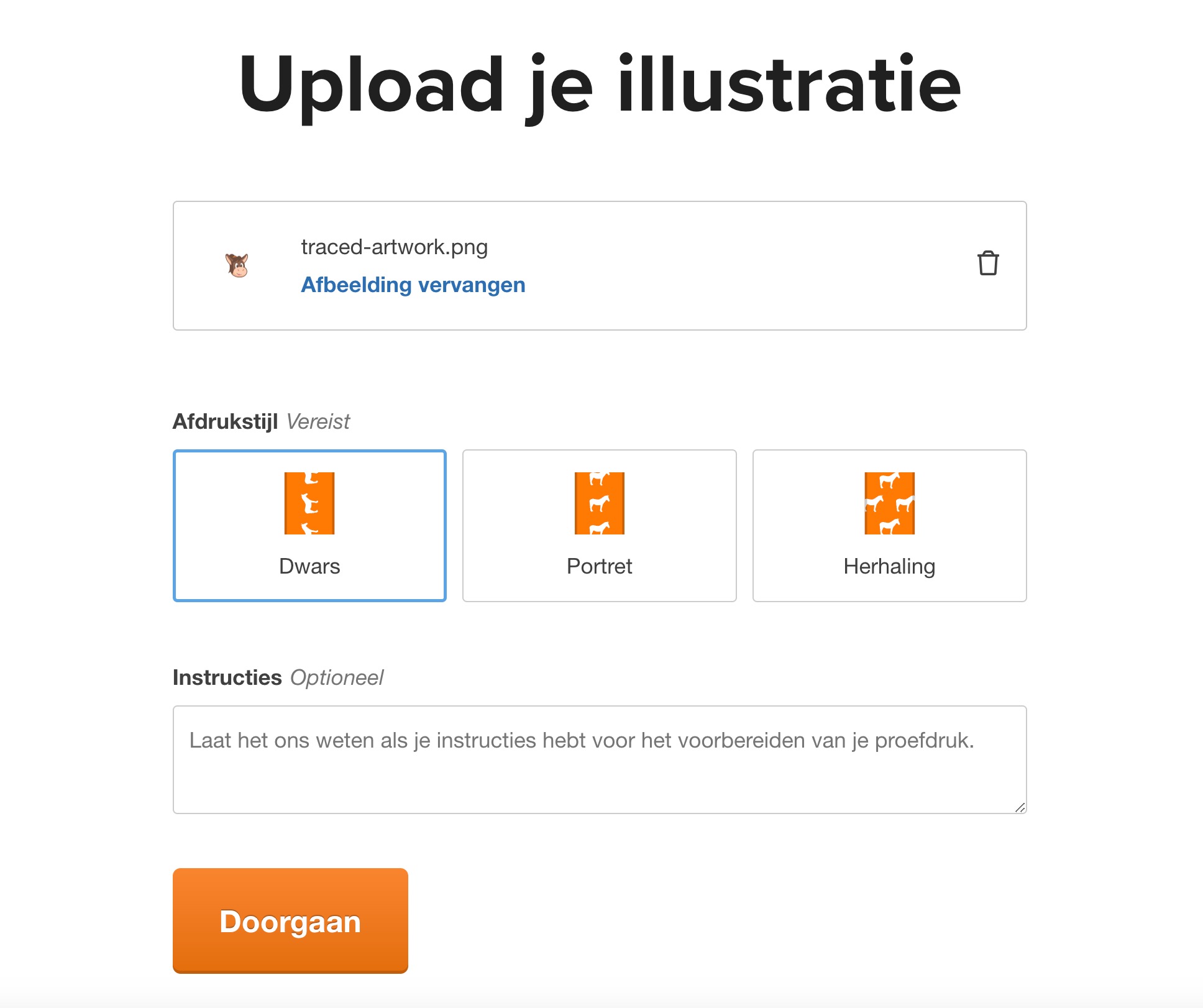 screenshot van opmaakopties voor verpakkingstape