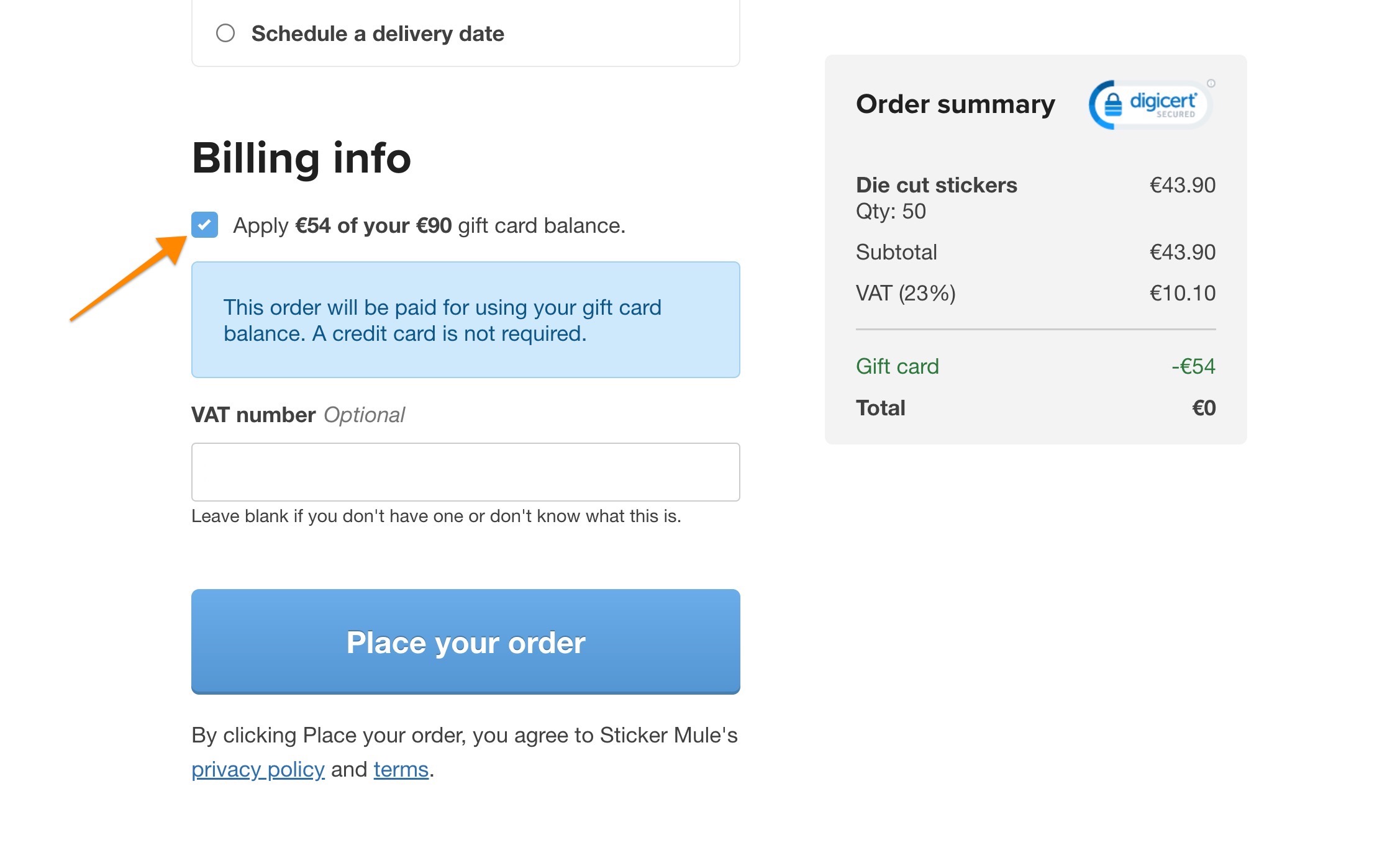 gift card balances can be used at checkout