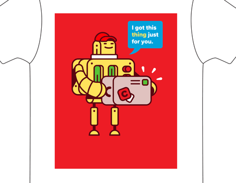 design de T-shirt num fundo vermelho no Adobe Illustrator com elementos brancos