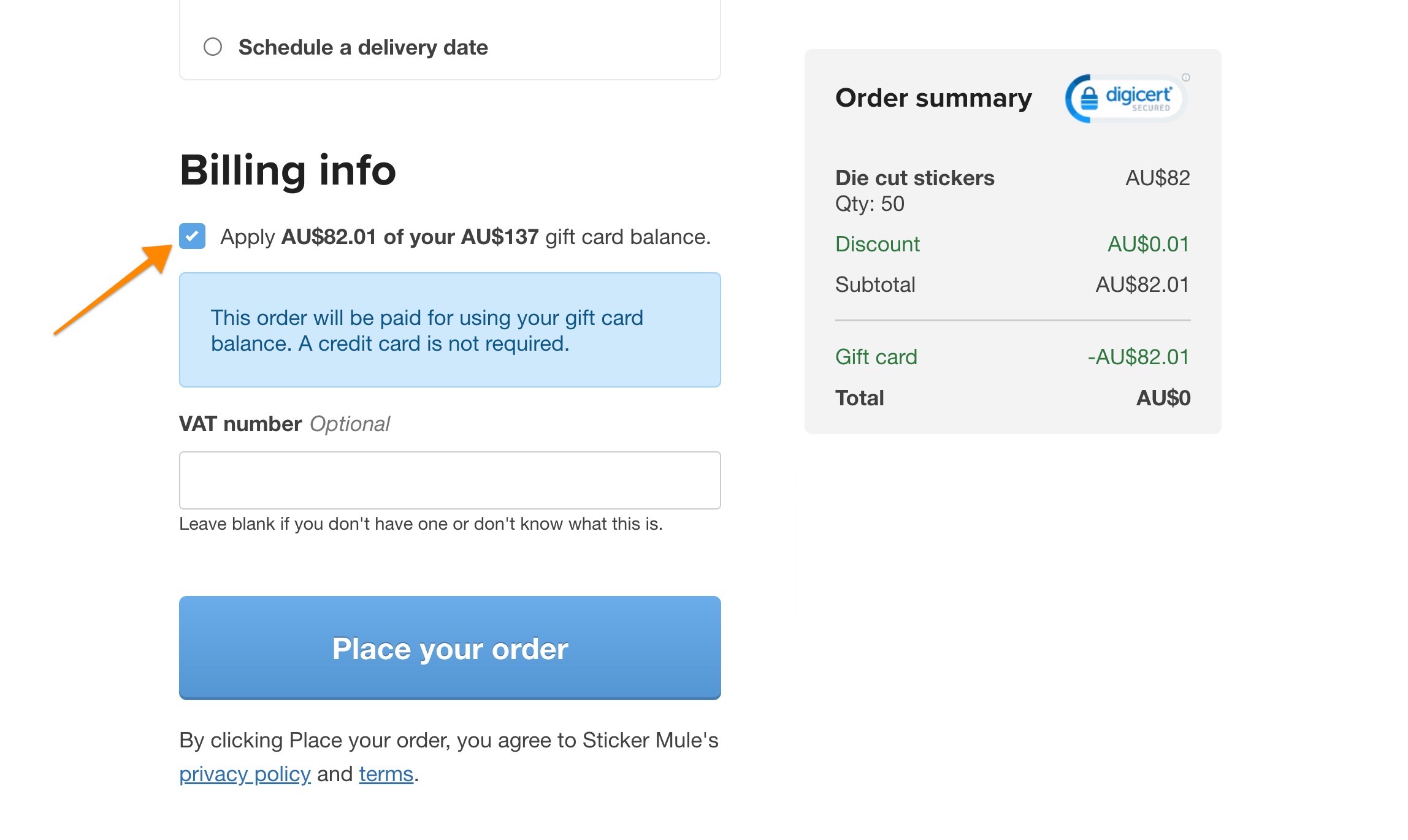 gift card balances can be used at checkout