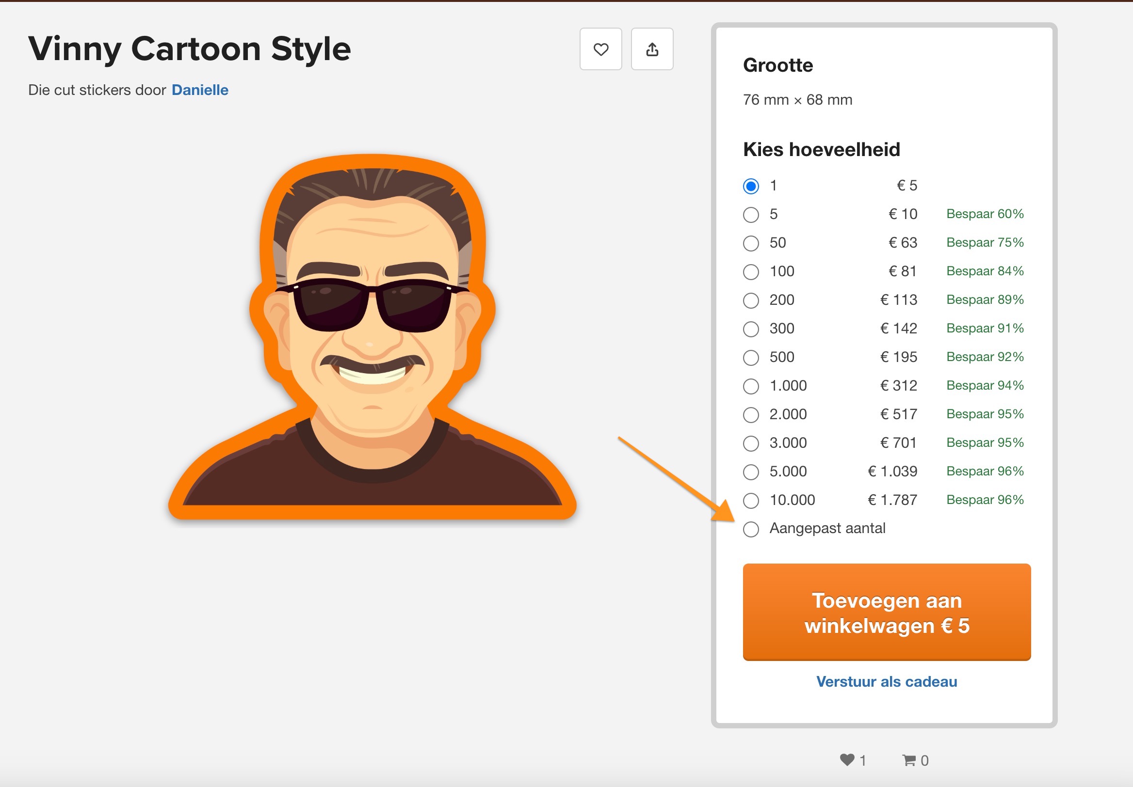 Met stores kun je stickers per stuk selecteren tijdens het bestellen