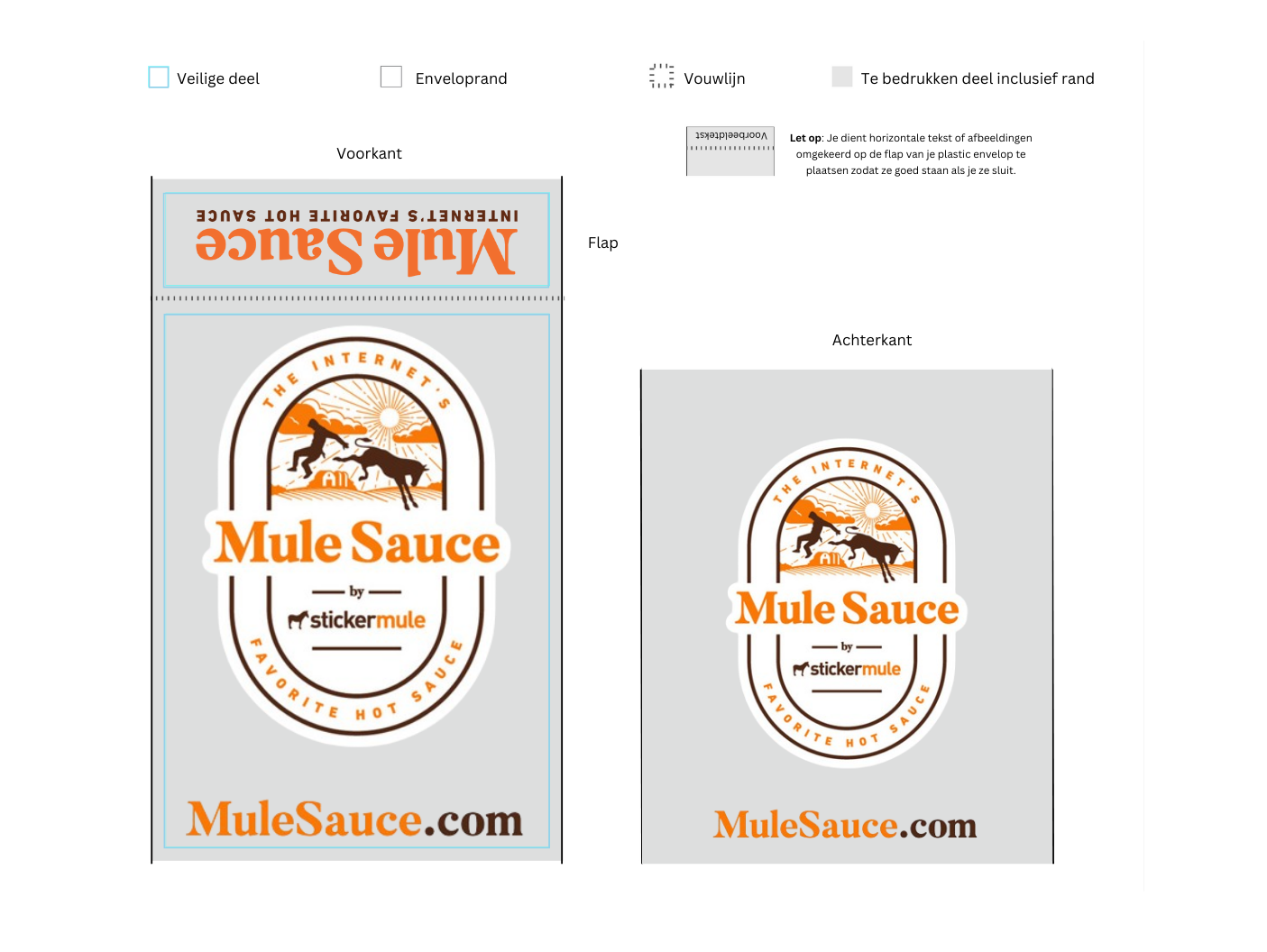 voorbeeld van een sjabloon voor een bedrukte plastic envelop op maat