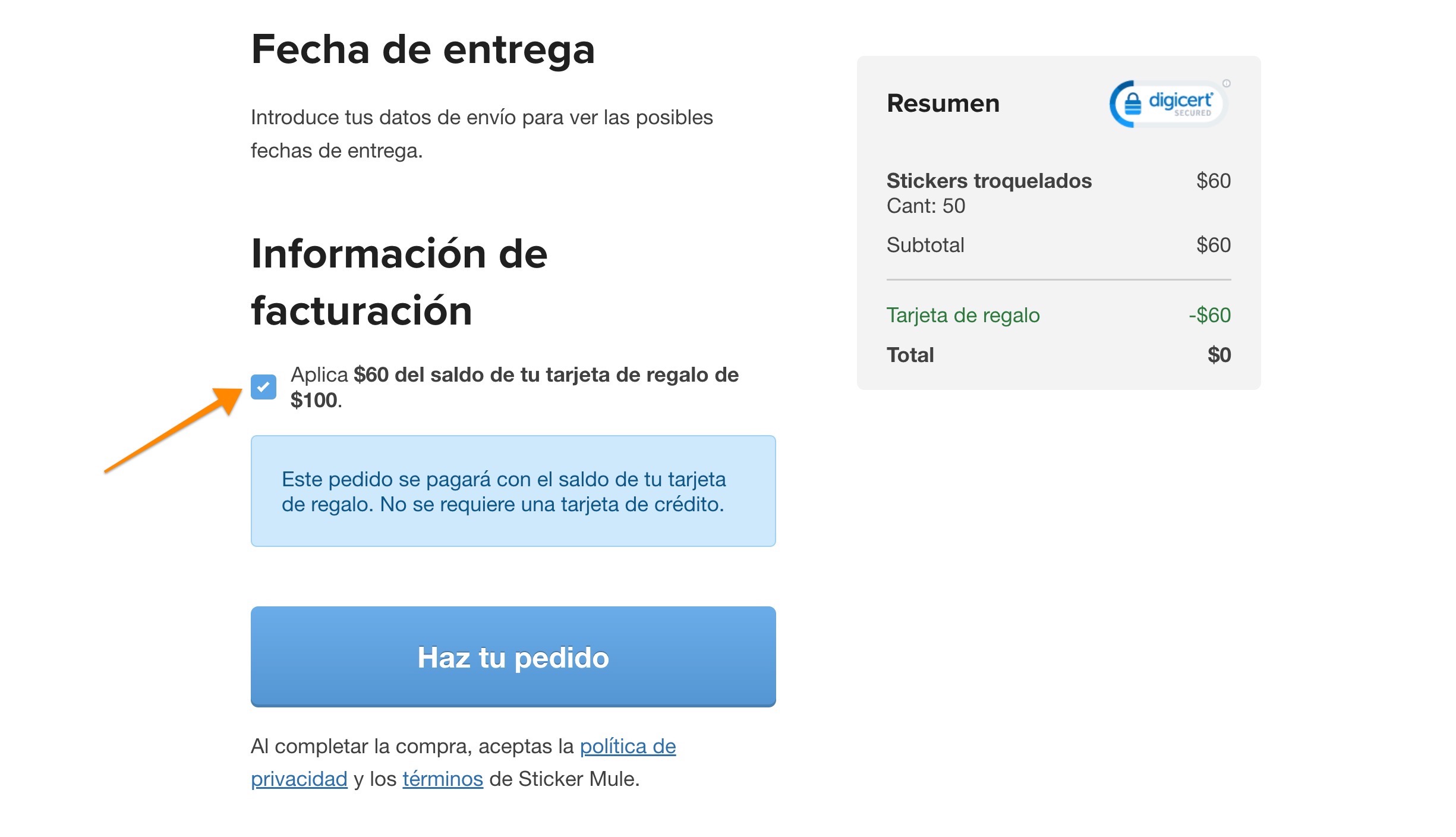 los saldos de las tarjetas de regalo pueden utilizarse al pagar