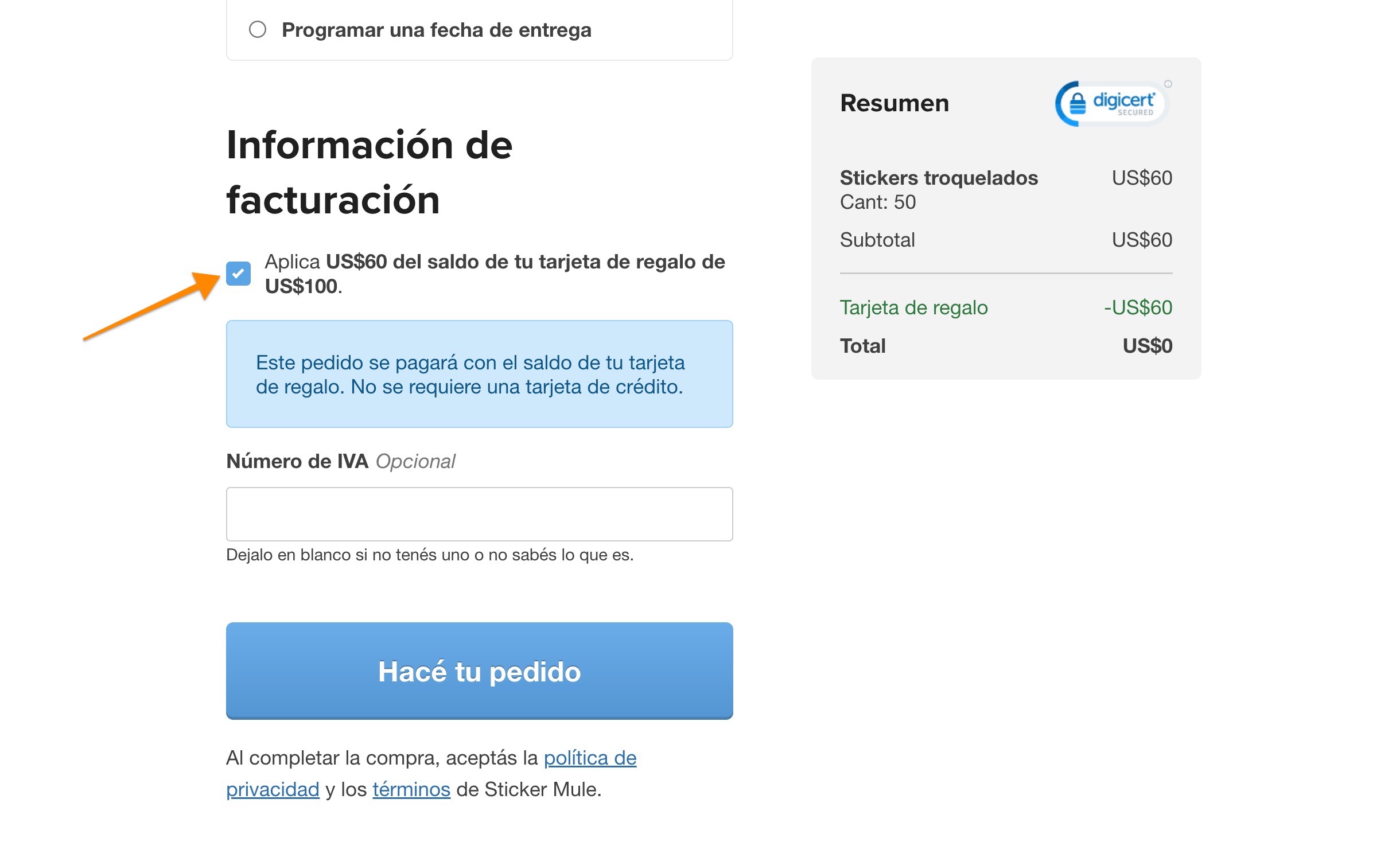 los saldos de las tarjetas de regalo pueden utilizarse al pagar