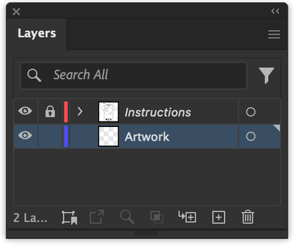 Layers panel from Adobe Illustrator, showing the Instructions and Artwork layers.