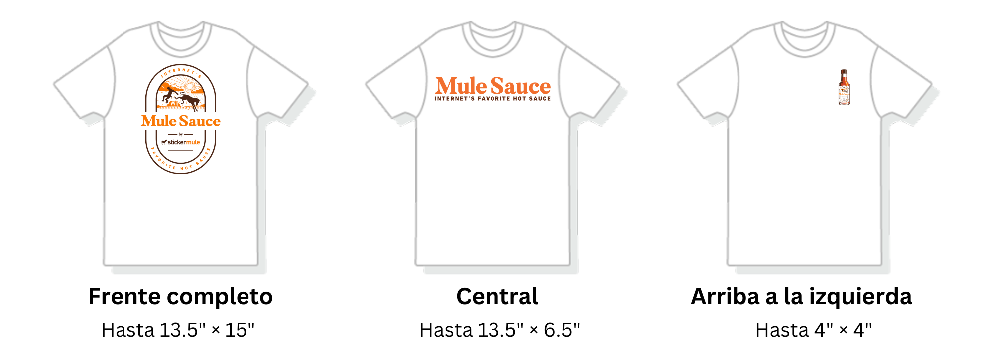 comparación visual de diferentes áreas de impresión en camisetas personalizadas