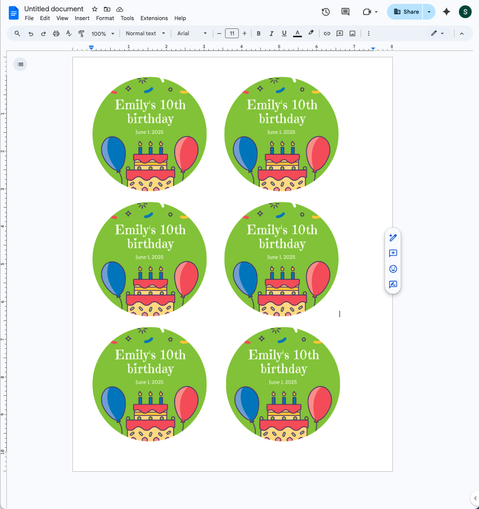multiple sticker designs in a Google Doc