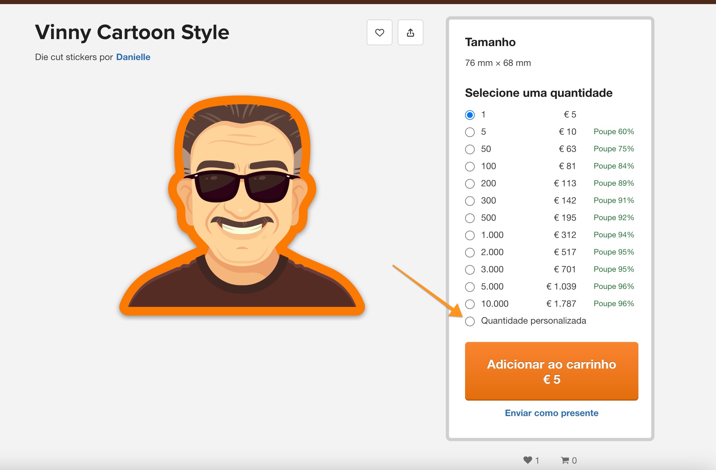 As lojas permitem-lhe selecionar autocolantes individuais quando faz a encomenda