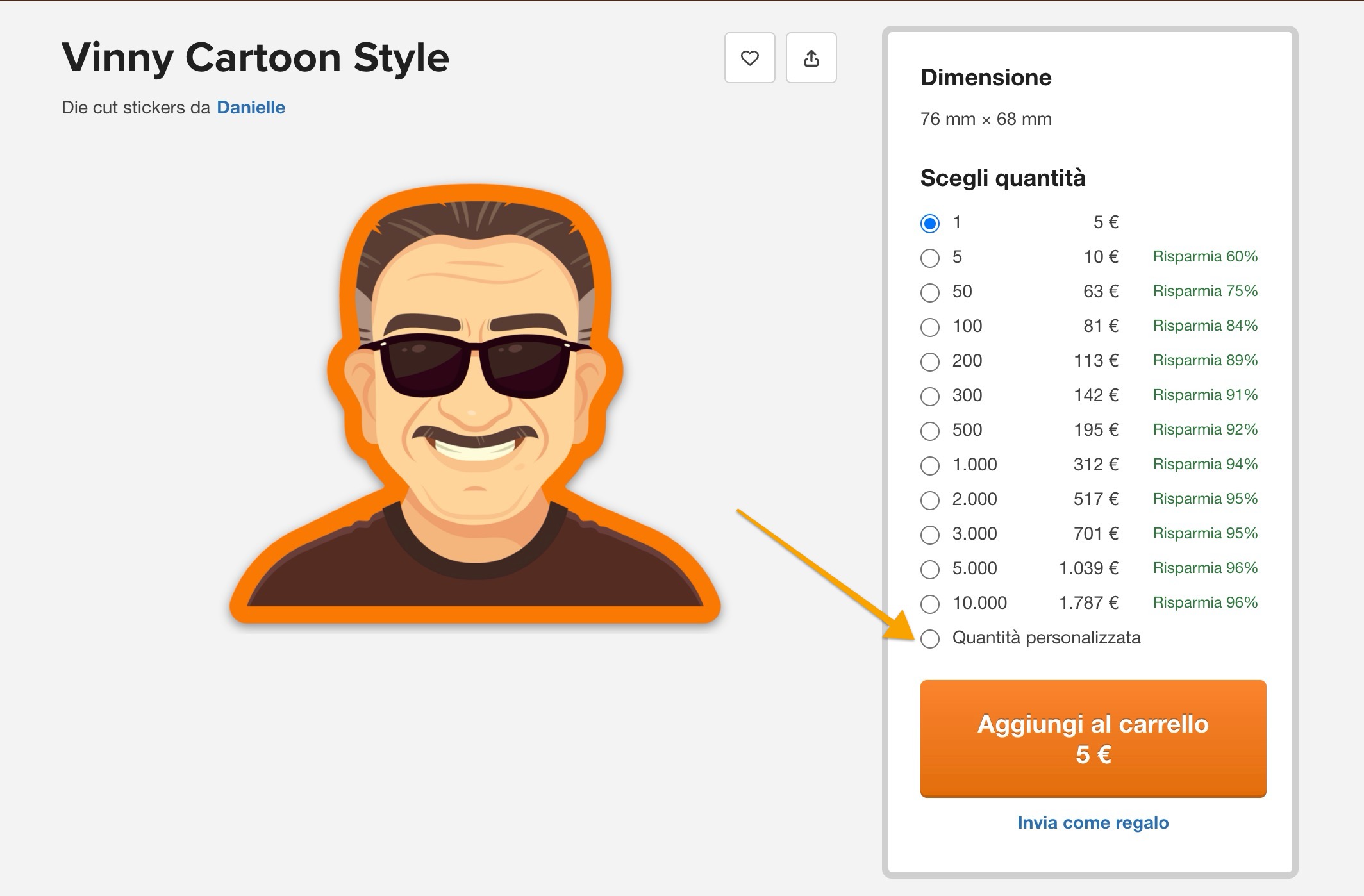 Negozi ti permette di selezionare singoli adesivi quando ordini
