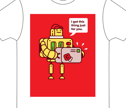 design de T-shirt num fundo vermelho no Adobe Illustrator e cores atualizadas para ficarem melhor com o fundo