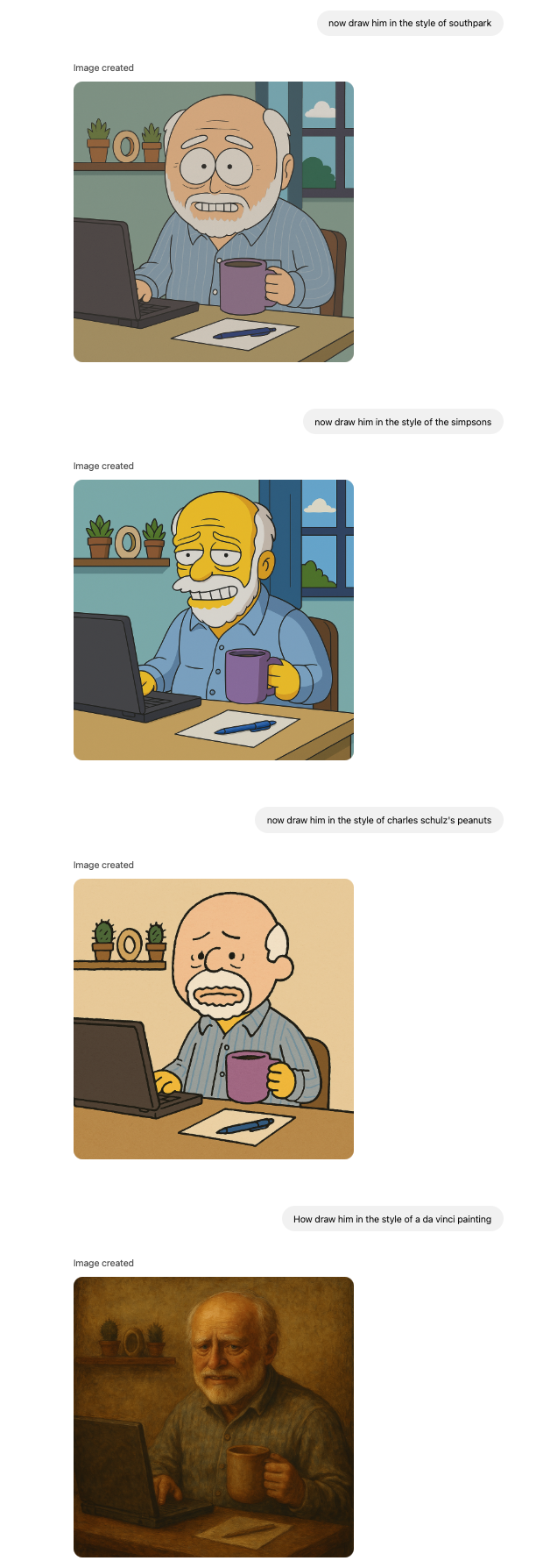 chatgpt images in various cartoon and art styles