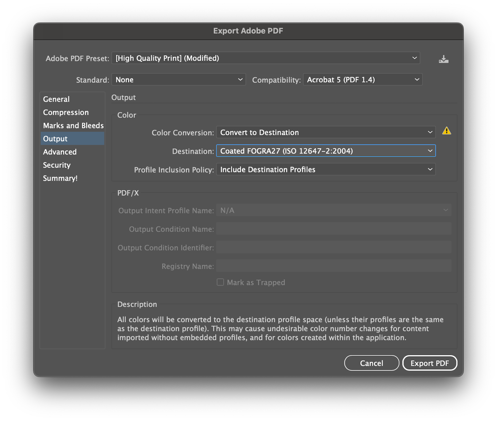 definir para o modo de cor cmyk