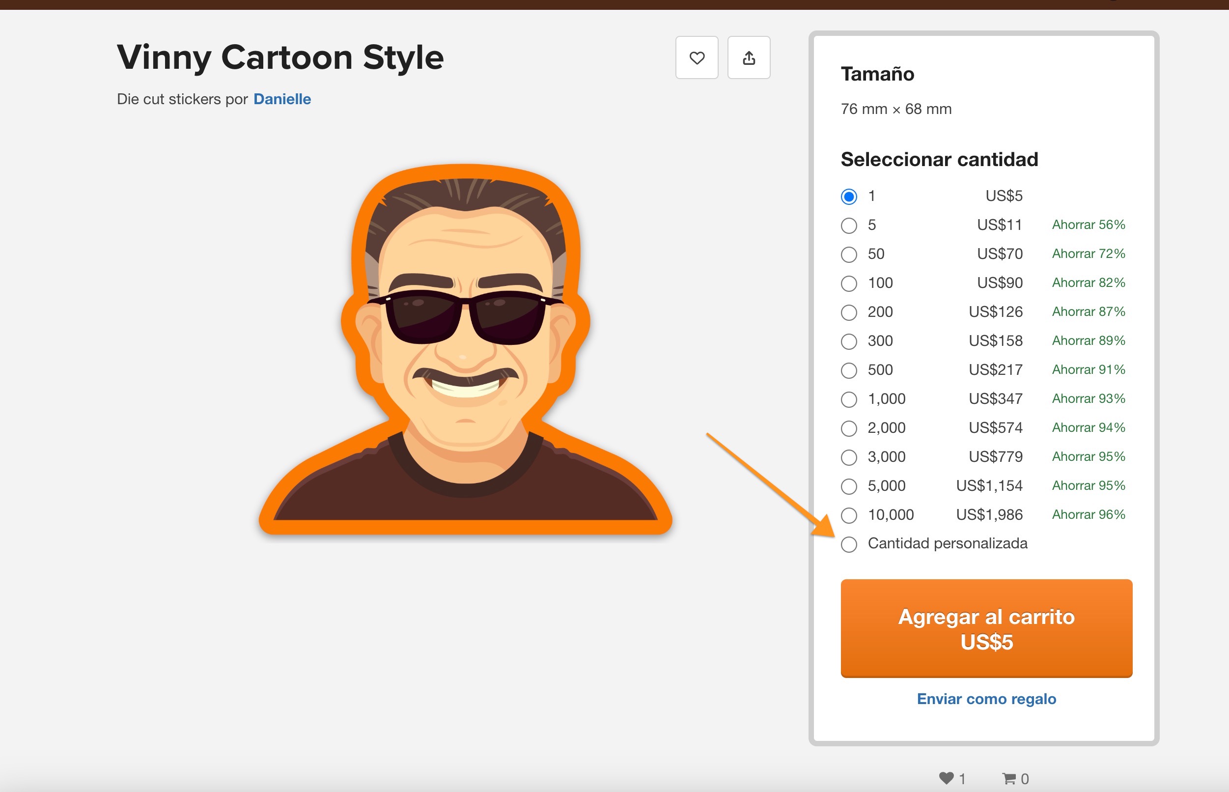 Las Tiendas te permiten seleccionar stickers individuales cuando hacés un pedido