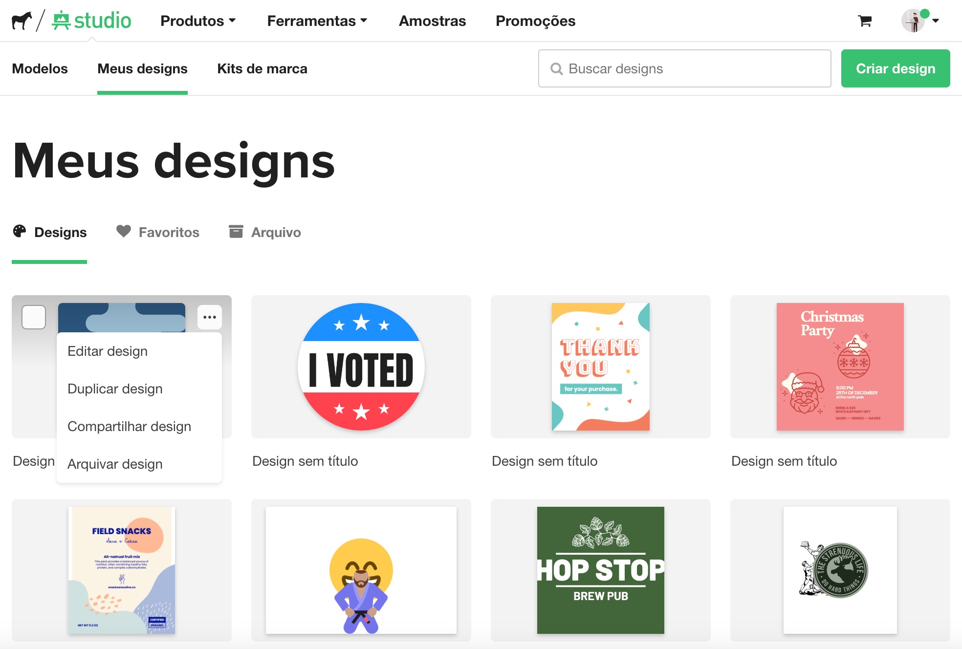 imagem mostrando as opções com seu design no programa de edição de imagens gratuito studio