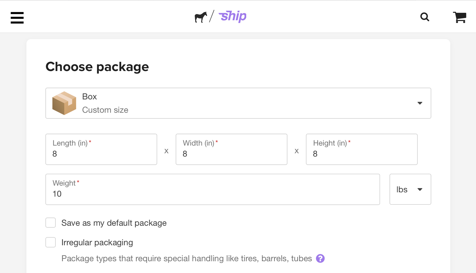 choisir les informations relatives au colis sur ship de sticker mule