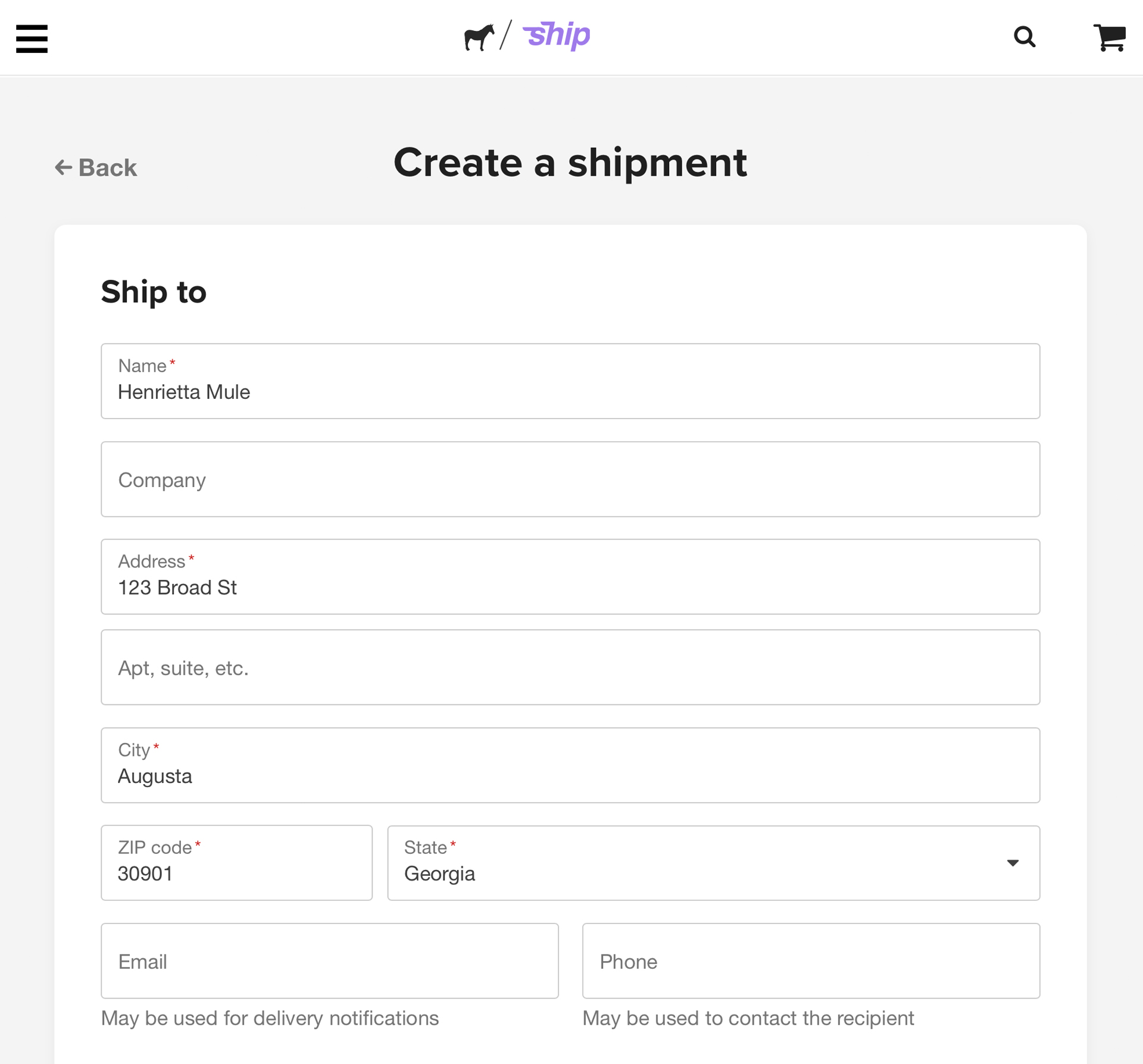 créer une page de livraison sur Ship de Sticker Mule