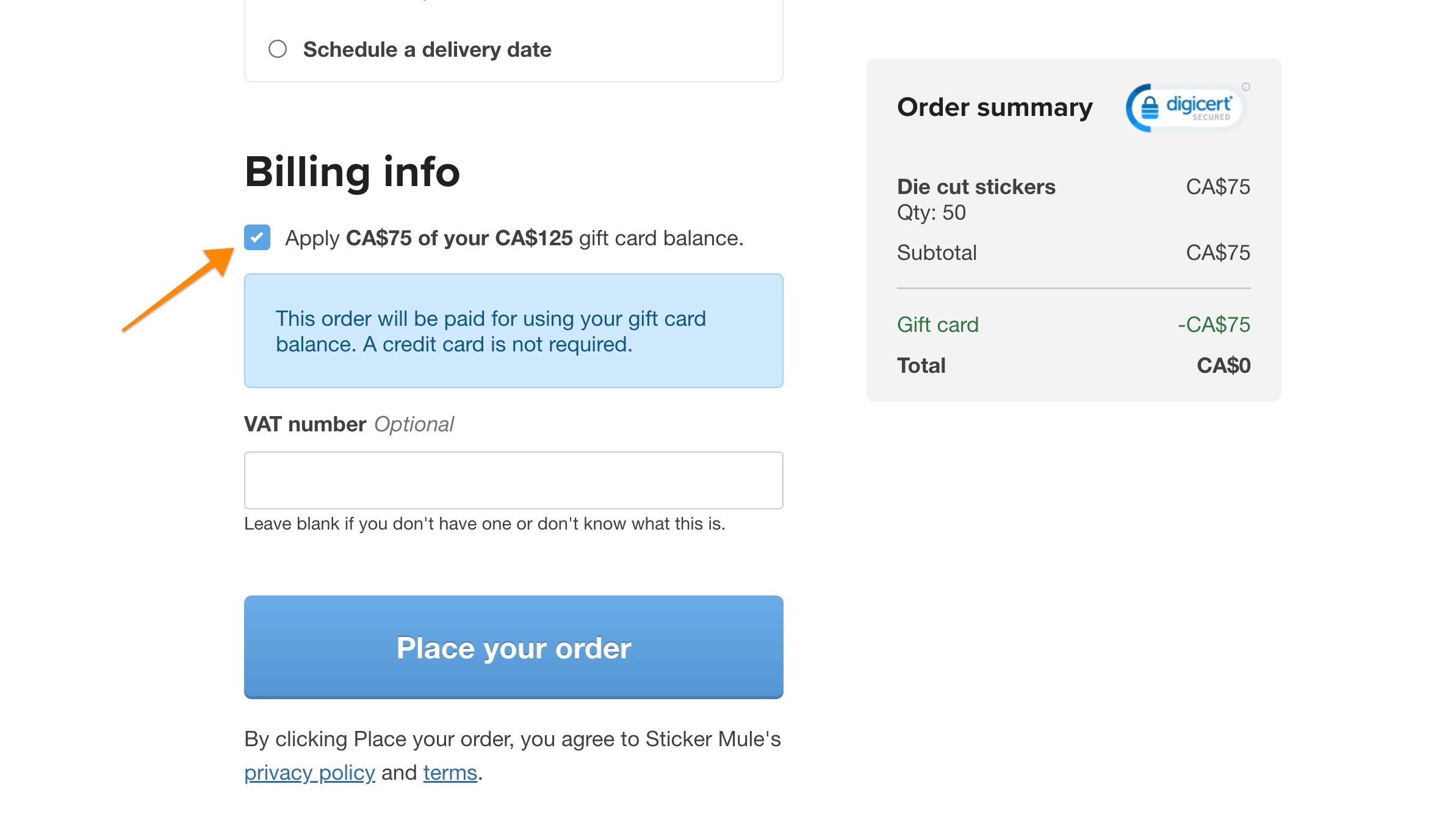 gift card balances can be used at checkout