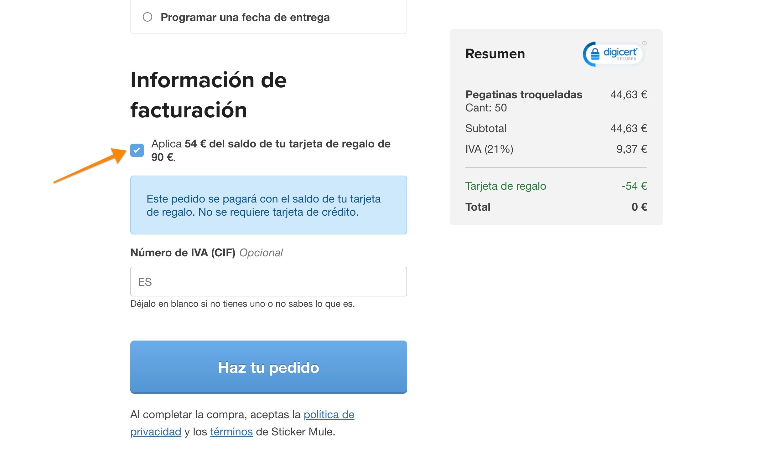 los saldos de las tarjetas de regalo pueden utilizarse al pagar
