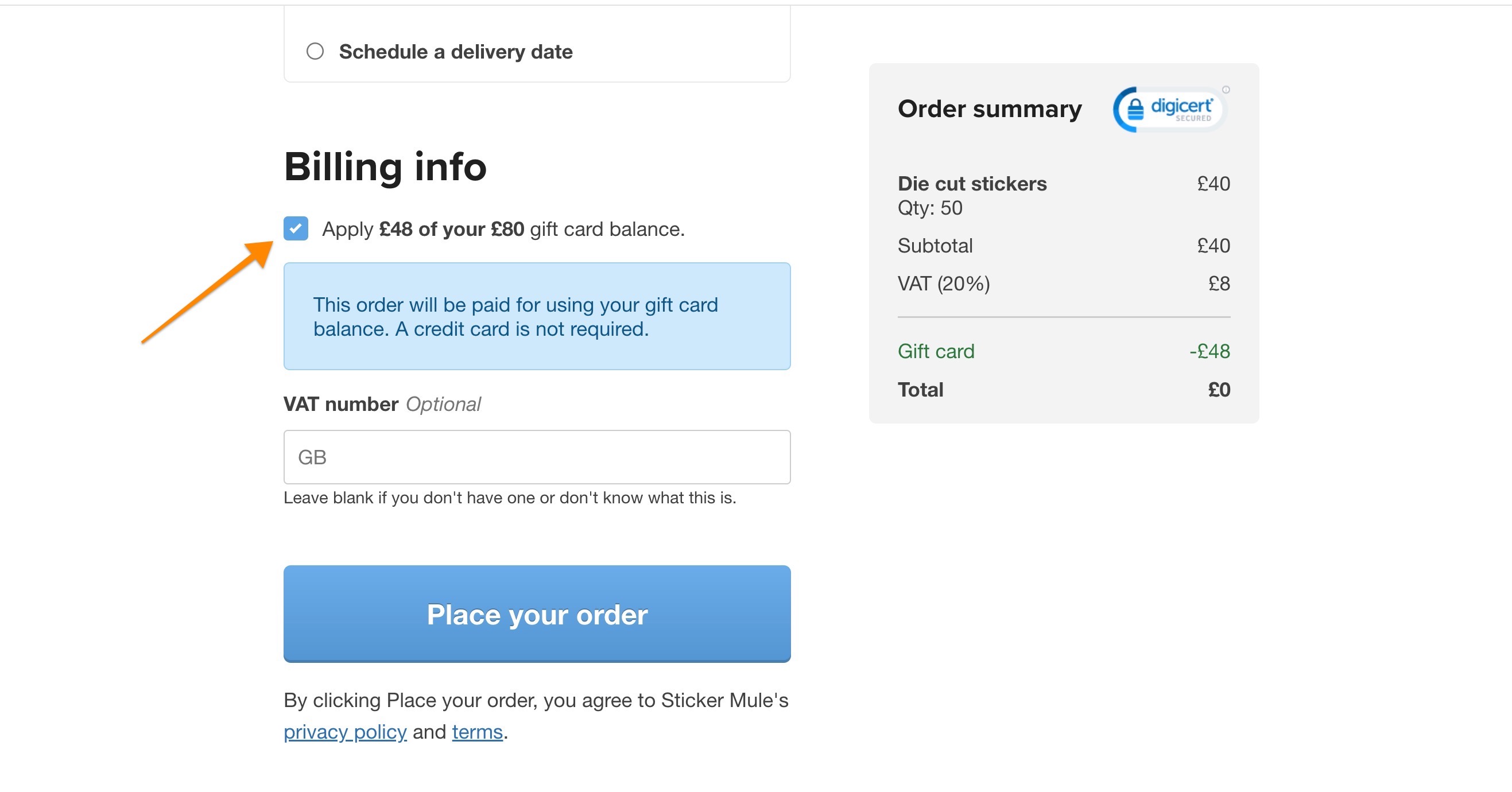 gift card balances can be used at checkout
