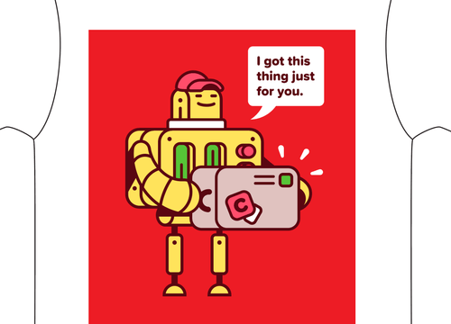 design de T-shirt num fundo vermelho no Adobe Illustrator com elementos de impressão vermelhos