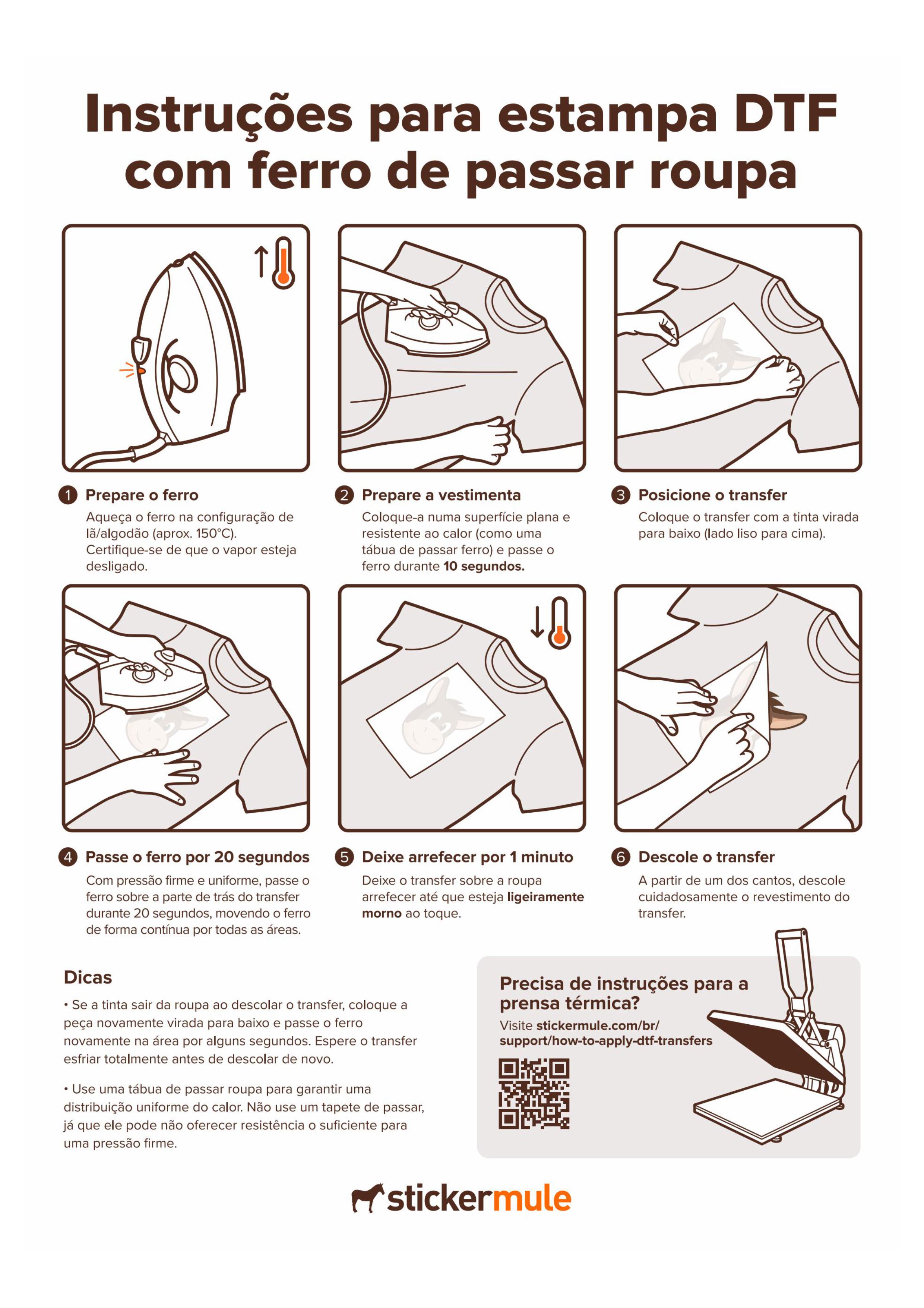instruções para aplicação da estampa