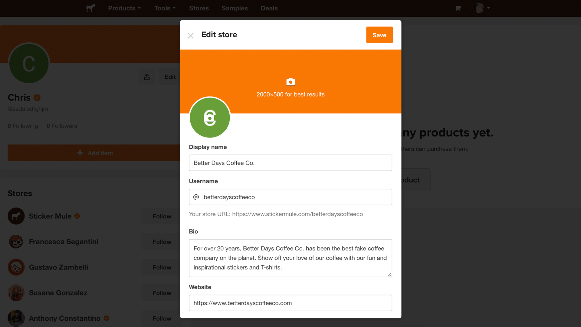 screen to edit your custom sticker store