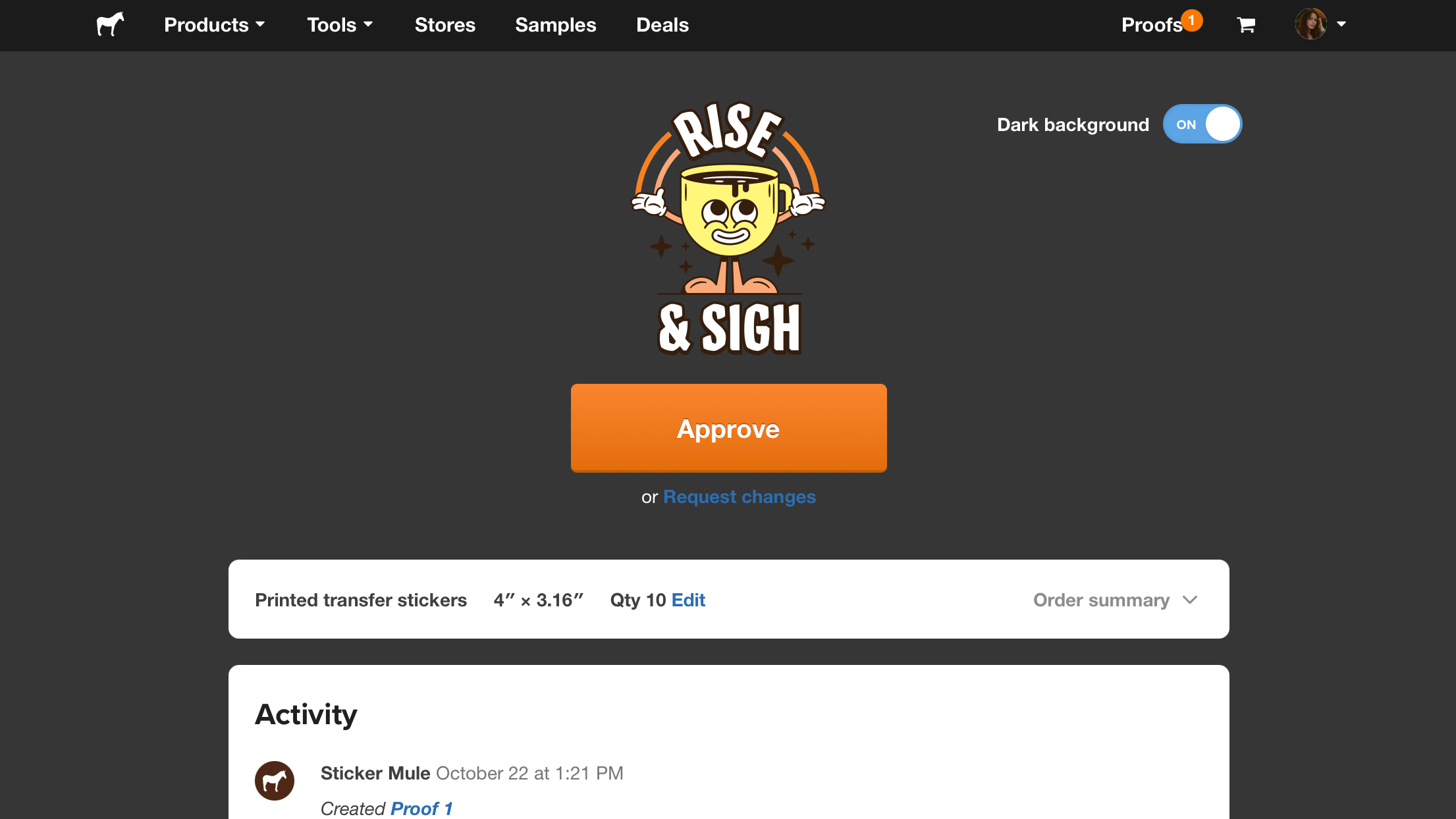 printed transfer sticker proof