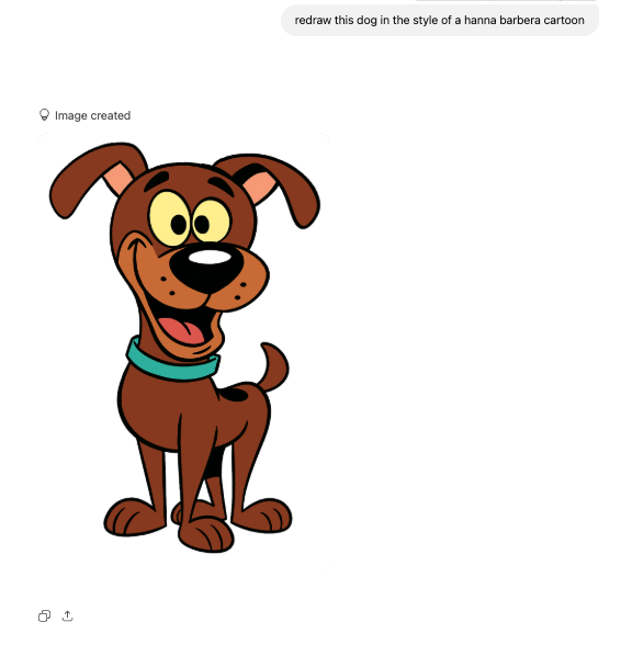 representación generada por IA de un perro al estilo de Hanna-Barbera.