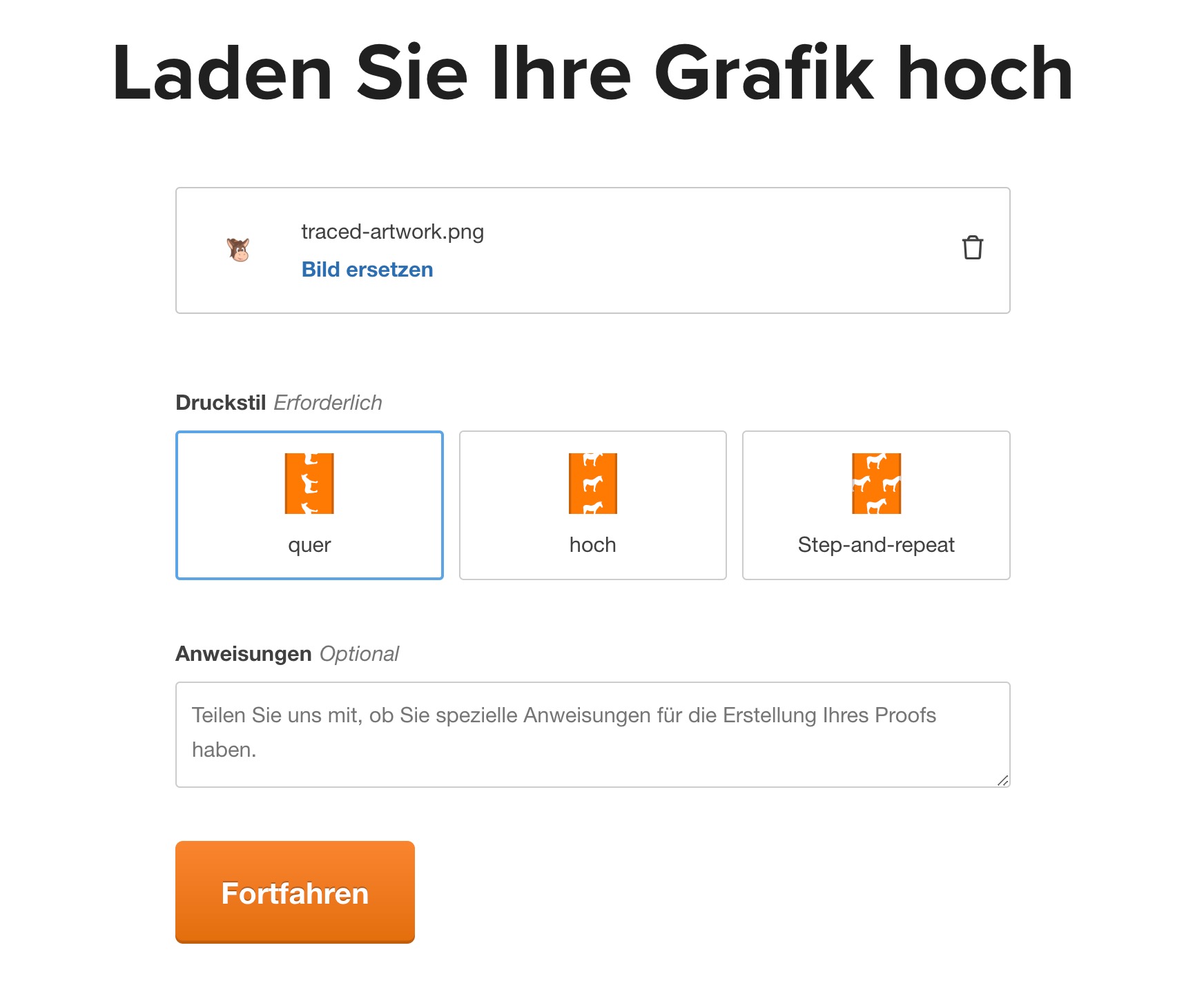 Screenshot der Verpackungsband-Layout-Optionen