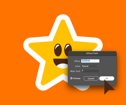 Using Offset Path in Adobe Illustrator on a yellow star shape