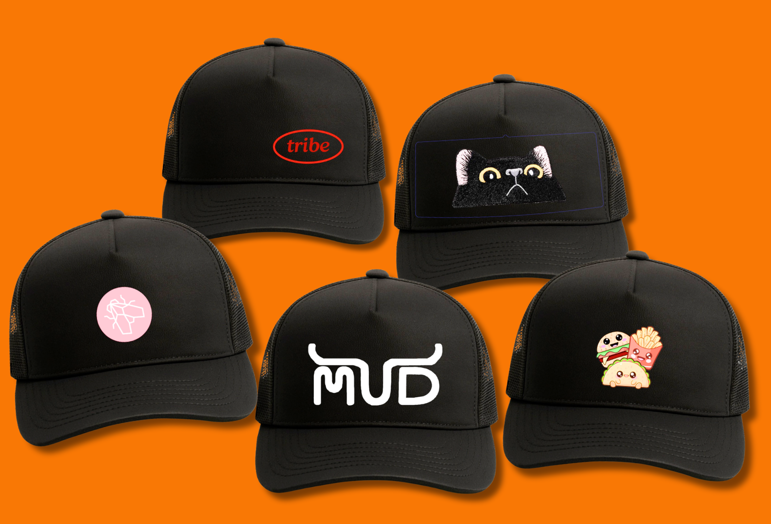 gepersonaliseerde petten met diverse druklocaties en -afmetingen