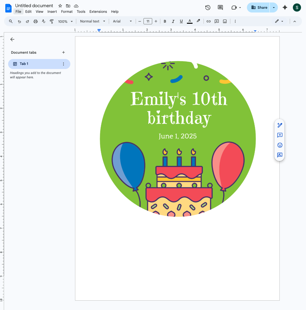 sticker design filling a whole page in Google Docs
