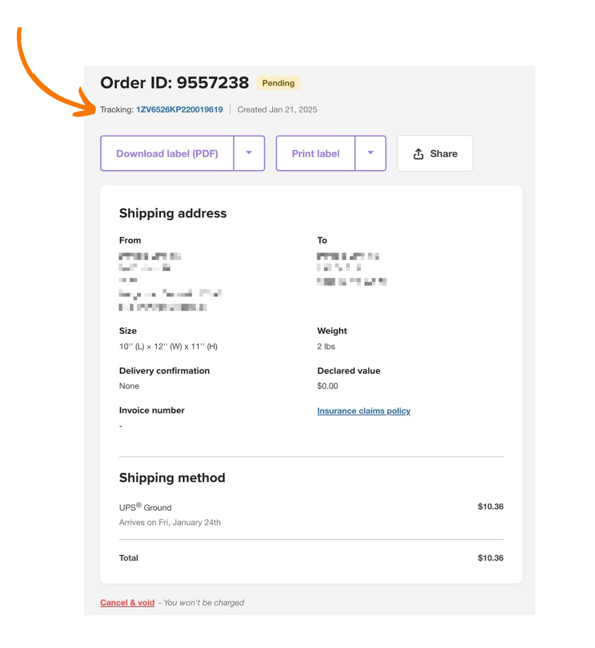 find your tracking number on the upper left hand corner of your Ship order details