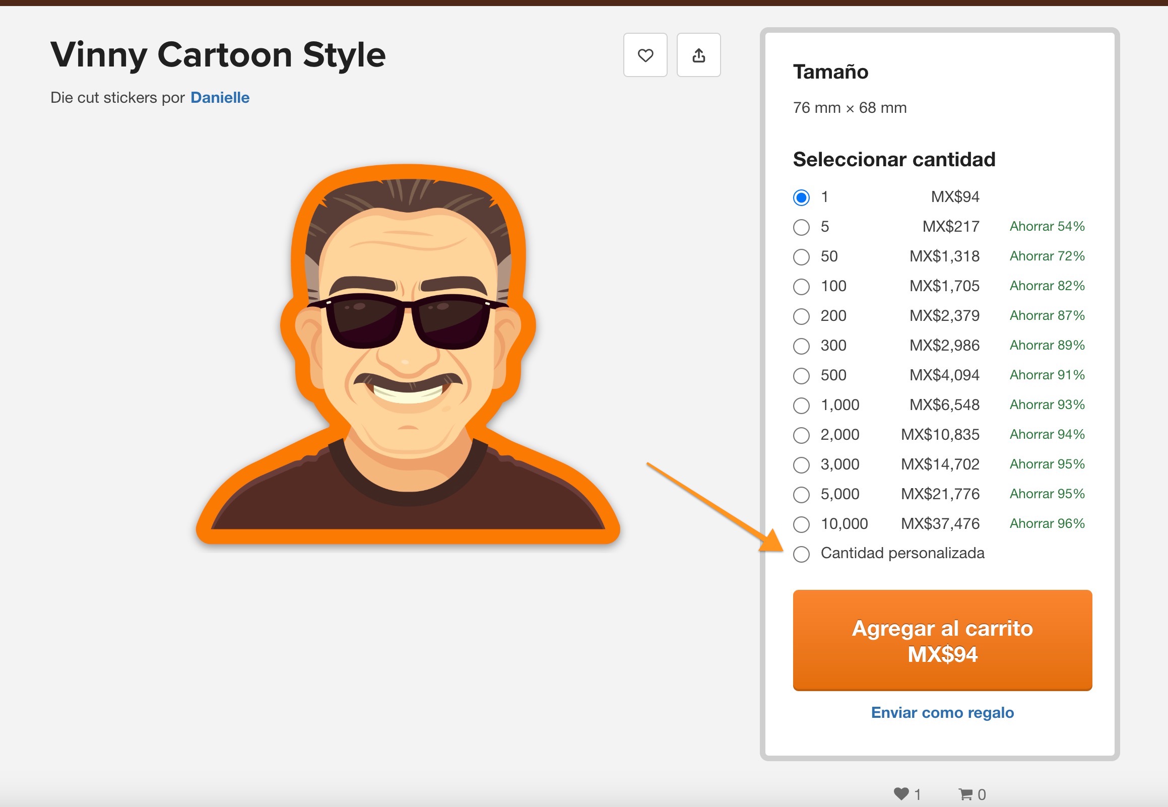 Las Tiendas te permiten seleccionar stickers individuales cuando haces un pedido