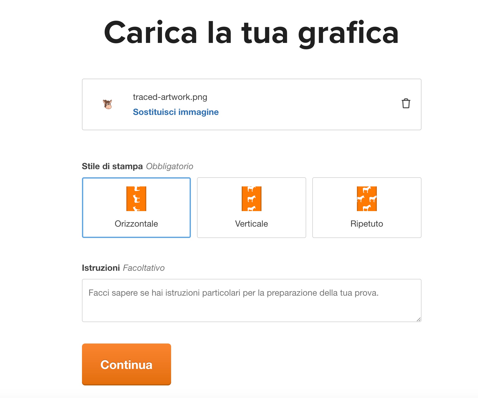 screenshot delle opzioni di layout per il nastro adesivo per pacchi