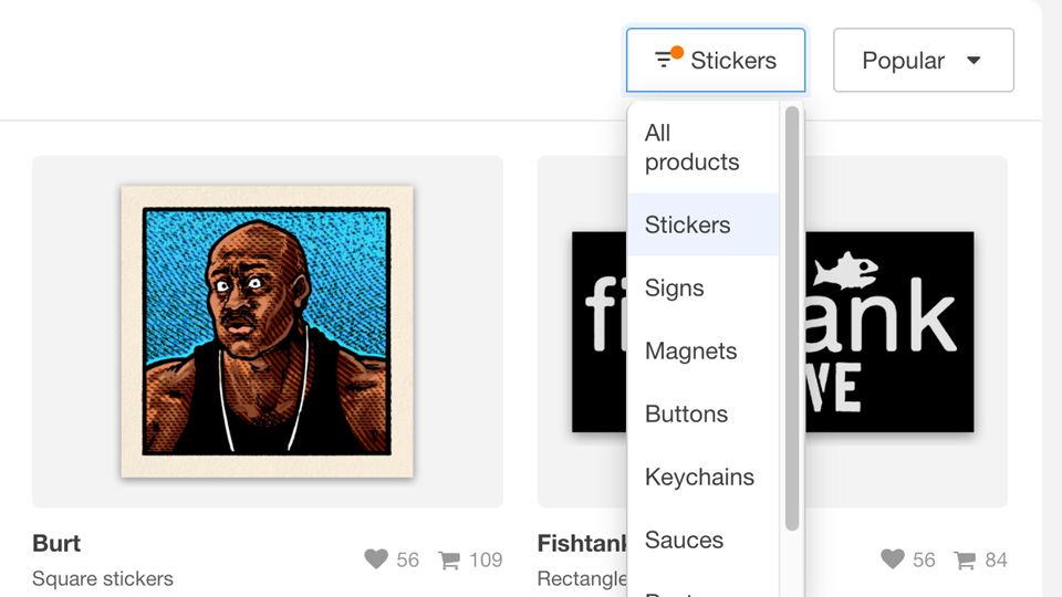 sort and filter items in Stores