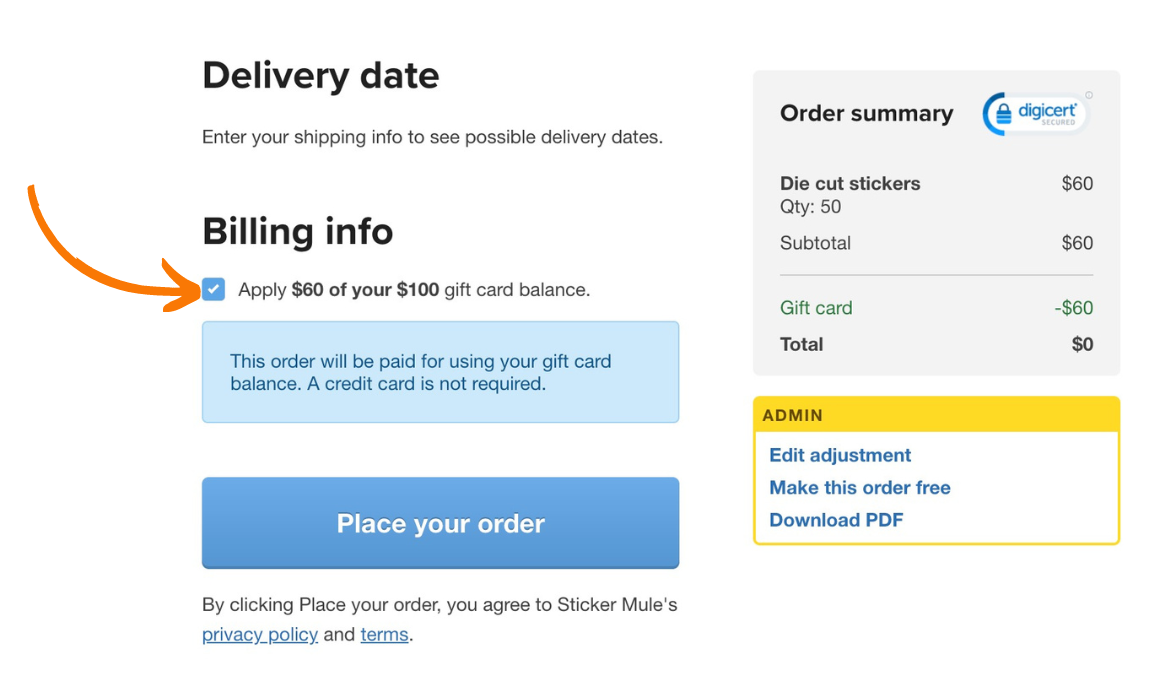 gift card balances can be used at checkout