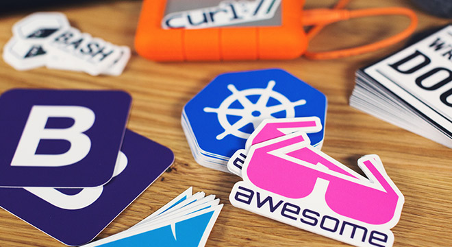 Open source stickers on desk
