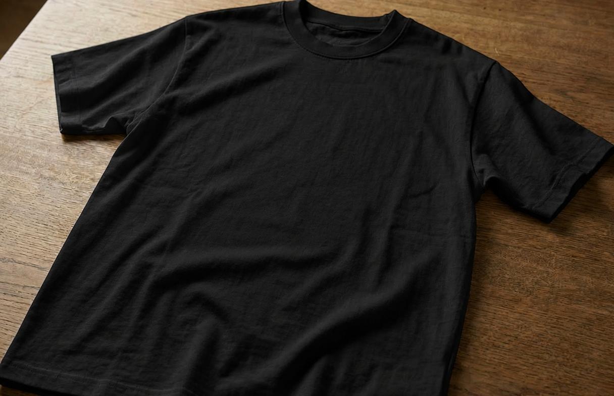 Blank black t-shirt on table