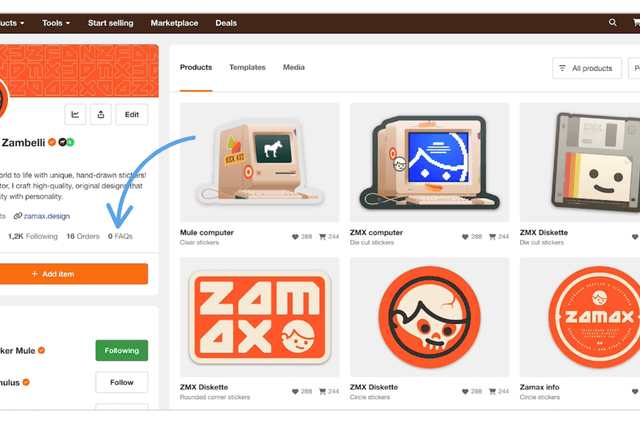 screenshot of the FAQ tab found on the stores page