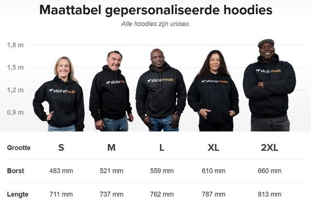maattabel voor hoodies